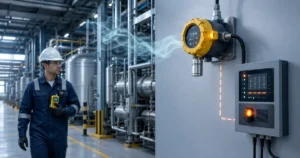 Fixed and portable toxic gas detectors monitoring an industrial facility